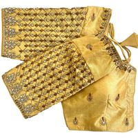Pujia Mills Women's Trendy Embroidery Maggam Work Half Sleeve Gold Saree Blouse(Maggam 2 Gold_38)