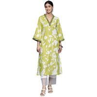 Rytras Women's Embroidered Printed Straight Kurta(Ryt514,Green,S)