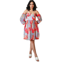 Purvaja Womens Fit & Flare Above Knee Length Dress (Floe-030_Orange_Large)