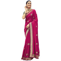 Satrani Women's Poly Silk Embroidery With Stone Work Saree With Unstitched Blouse Piece (3430S271N_Rani Pink)