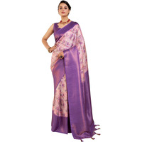 Satrani Women's Silk Floral Printed Jacquard Ready To Wear Saree With Unstitched Blouse Piece (11Rs125N_Light Pink & Purple & Multi)