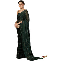 Satrani Women's Georgette Embellished Work Saree With Unstitched Blouse Piece (3782S393N_Dark Green)