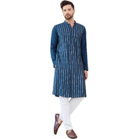 See Designs Full Sleeve Side Slit Teal And Gold Chanderi Silk Sequins Mandarin Collar Kurta With Pyjama - Sdkt242501L