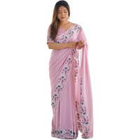 Satrani Women's Silk Blend Embroidery Saree With Unstitched Blouse Piece (4135S145N_Dull Pink)