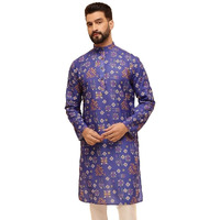 Sojanya (Since 1958 Men's Cotton Linen Ethnic Motifs Printed Blue Only Long Kurta