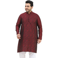 Sojanya Plus (Since 1958) Men's Silk Blend Maroon Self Design Only Long Kurta