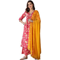 Stylum Women Floral Printed Cotton Alia Cut Kurta Palazzo Dupatta Set (Kpdpinkzayla46_Pink, 3Xl)