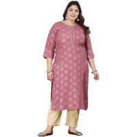Stylum Plus Size Women Gold Printed Rayon Straight Kurta (Toruwineplus52_Wine, 6Xl)