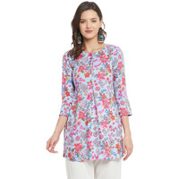 Tissu Women's Rayon Sky Blue & Pink Floral Pritned Kurti 2177_Light Blue_L