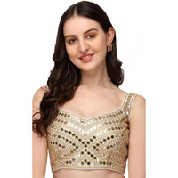 Vihu Fashion Women's Multicolor Phantom Silk Mirror Half Sleeves Saree Blouse (Mirror Blouse_White_38 Size)