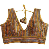 Vihu Fashion Women's Eimo Silk Solid Sleeveless Regular Blouse (Vf B Rimzim Gold 40