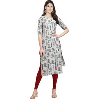 Pinkmint Women's Crepe Beige Color Floral Printed Straight Kurti (530340-S)