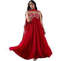Varanga Women Fuchsia Embroidered Anarkali Kurta Set With Tonal Dupatta  Zari & Mirror Embroidery, V-Neck, Fringed Dupatta