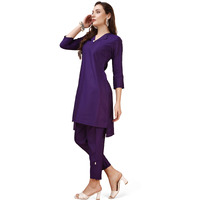 Womanista Blend Women's Purple Colour Chanderi Silk Fabric Tunic And Trouser Coord Set Ankle Length (Co-Ords_9029 Xl)