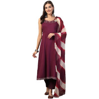 Stylum Women's Solid & Embroidered Poly Crepe A-Line Kurta Dupatta Set (Kdpurplehassal44_Purple, Xxl)