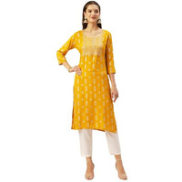 Anubhutee Women's Rayon Mustard Yellow Sequinned Embellished Embroidered Straight Kurta