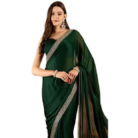 Cb-Colebrook Women's Soft Satin Saree With Embroidered Sequin Border With Blouse Piece, Traditional Indian Ethnic Wear, Party, Wedding Sarees For Womens (Green)