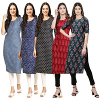 Pinkmint Women's Crepe Digital Print Straight Kurta [Pack Of 5](Nv-367-366-362-337-335-L)