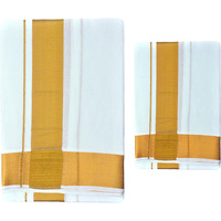 Prakasam Cotton For Men's Jari Border Single White Dhoti(1.28X2.00 Mtrs) With Matching Towel (100K Jari Border)