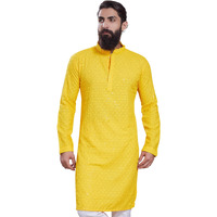 Divisive Men's Sequince Embroidered Cotton Blend Only Slim Fit Kurta (Dkrt225_Xxxl_Yellow)