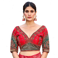 Vihu Fashion Embroidery Work Readymade Blouse (42, Red)