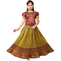 Aarika Girls Ethnic Wear Maroon Colour Hand Embroidery Lace Work Brocade Lehenga Choli Set (5-11 Years)