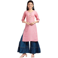 Aarika Girls Casual Wear Peach Colour Solid Lace Work Cotton Kurti (9-16 Years)