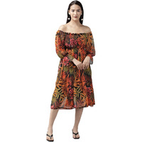 Aarika Women's Georgette Skater Below The Knee Dress (Dr-Aw-013_Multi Multicolour