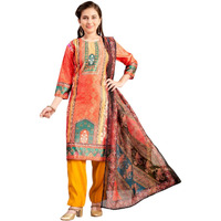 Aarika Girls Ethnic Wear Orange-Mustard Colour Abstract Embalished Satin Kurti Pant Set-8-15 Years (Kp-Tr-K-1041)