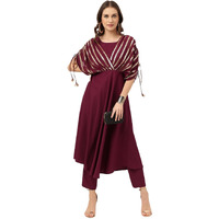 Fiorra Women's Purple Poly Crepe A-Line Kurta With Pant Set0088-Xl