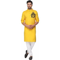 Gauri Laxmi Enterprise Men's Kurta || Cotton Blend || Wedding Special || Straight Kurta || Durga Pooja Special || (34, Haldi Yellow)