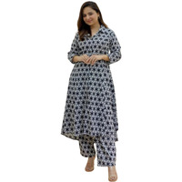 Greciilooks Women's Cotton Blend Floral Regular Fit Kurta Set (Gl-W1836_Black 01_S)