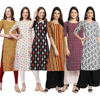 Pinkmint Women's Crepe Digital Print Straight Kurta [Pack Of 6] (Bd-333-334-330-356-355-357-Xxl)