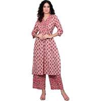 Idalia Light Green, White, Pink Floral Printed Cotton Kurta With Pant Set - Perfect Ethnic Dress For Women