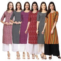 Pinkmint Women's Crepe Digital Print Straight Kurta [Pack Of 6](Mv-347-349-355-374-377-356-S)