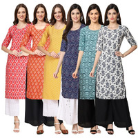 Pinkmint Women's Crepe Digital Print Straight Kurta [Pack Of 6](Mv-346-354-350-375-378-357-L)