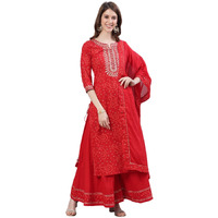 Ishin Women's Pure Cotton Straight Embroidered Aari Work Bandhani Print Red Kurta Suit Set With Sharara Xykplpmre-5084D_M_Red