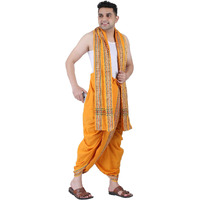 Prakasam Cotton Men's Stitched Panchakacham (Ready To Wear) Dhoti Towel Set With Pocket- Free Size (Mango)