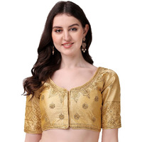 Pujia Mills Women's Silk Embroidery Coding Multi Work Readymade Saree Blouse(Suraj Gold_38)