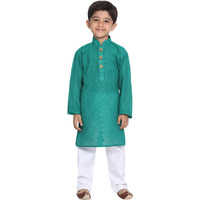 Jbn Creation Boys' Teal Green And White Pure Cotton Kurta Pyjama Set_Jbnbk070Gnnpwh_36L