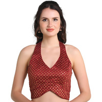 Pujia Mills Women's Embroidery Halter Neck Fancy Blouse For Skirt And Saree Simple Top 100 Blouses