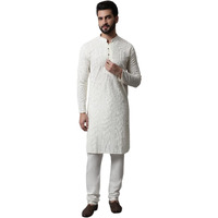 Jompers Men Cream Embroidered Pure Cotton Kurta With Pyjamas (Cream, Xl)