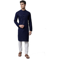 Jompers Men Embroidered Sequinned Kurta With Churidar (Navy, Xxl)