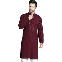 Jompers Men's Sequins Chikankari Embroidered Kurtas (Purple, S)