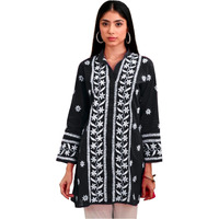 Sanisa Women's Rayon Chikankari Embroidered Short Kurti (478K275N-S_Black)