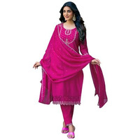 Sanisa Women's Roman Silk Sequence Embroidery Work Straight Kurta With Pant And Dupatta (192Kbd2042N-L_Rani Pink)