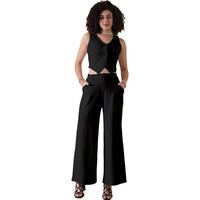 Selvia Women's Co-Ords Set|Lycra V-Neck Solid Crop Top And Pant Set|Formal Co-Ords Set For Women|Two Piece Co-Ord Set|Top & Trouser Set(640Ctk11284N-Xl_Black)