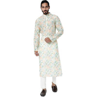 Lookmark Men's Cotton Blend Printed Long Kurta Suitable For All Indian Wedding, Occasions, And Festivals (Az-Lm-Og-Kurta 21-Xxl) White