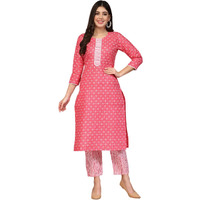 Lookmark Women's Trendy Printed Cotton Blend Straight Kurta Pant Set||Az-Lm-P1-Ks2100-L Dark Pink