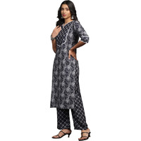 Tadkee Women's Round Neck Printed Kurta With Palazzo | Kurta Set For Women (Nx-Plazzo-Pair-Box-108-Navy-Xl)